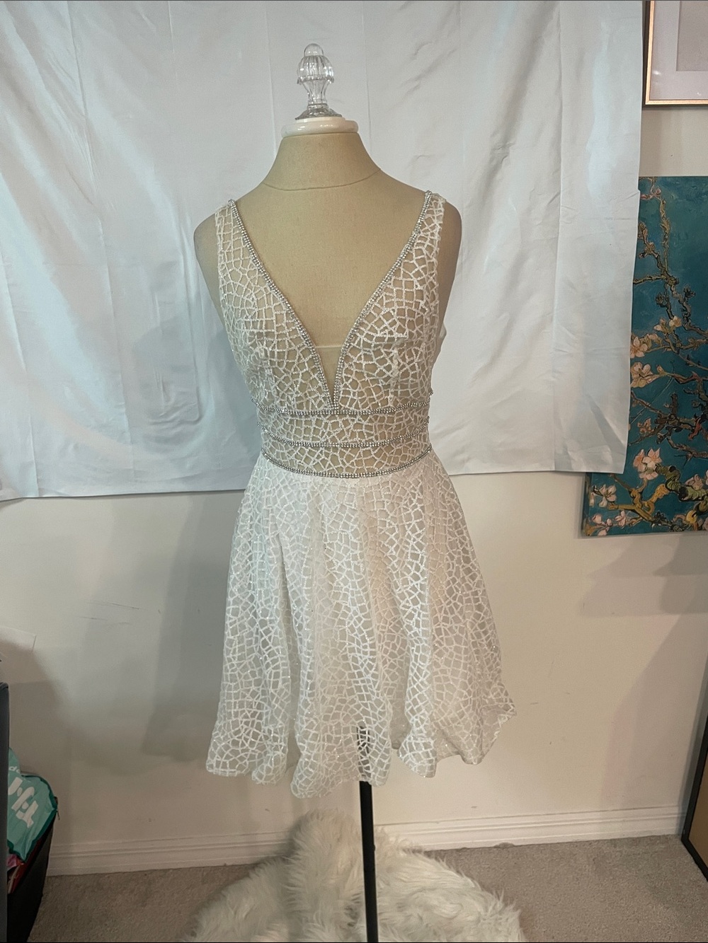 Anny Lee White Lace V-Neck Mini Dress